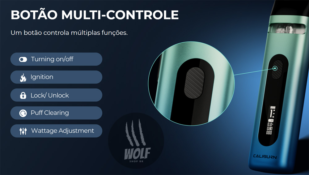 Botão Multi Funções do Pod System UWELL Caliburn X na Wolf