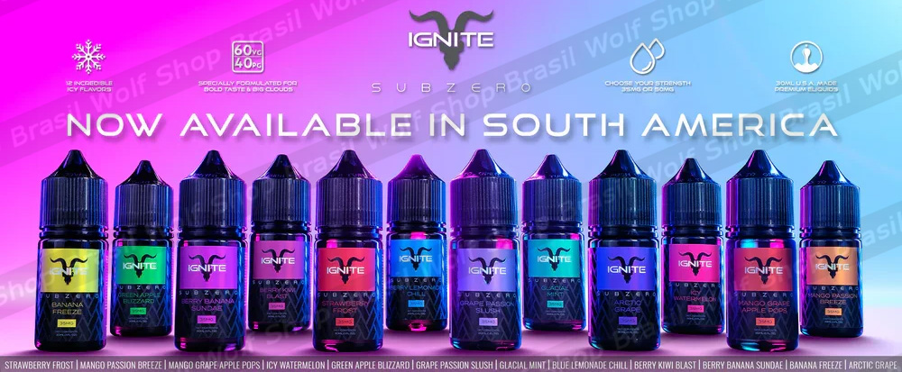 Banner Apresentação do Nicotine Salt Ignite Subzero 30ML 35MG na Wolf