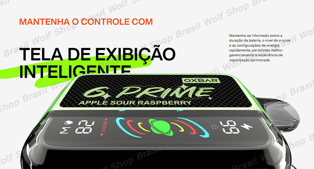 Tela de exibição intuitiva Pod Descartável OXBAR G PRIME na Wolf Shop Brasil