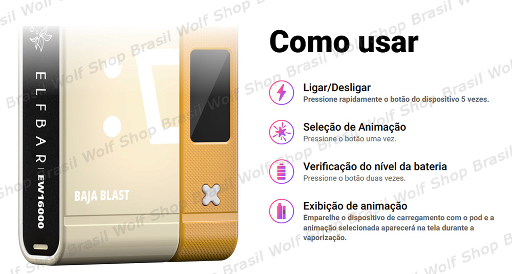 Uso do Pod Descartável ELFBAR EW16000 SMART na Wolf Shop Brasil