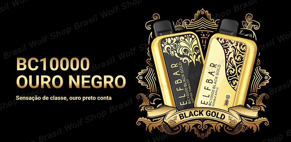 Banner de apresentação do ELFBAR BC10000 BLACK GOLD com 10.000 Puffs na Wolf Shop Brasil