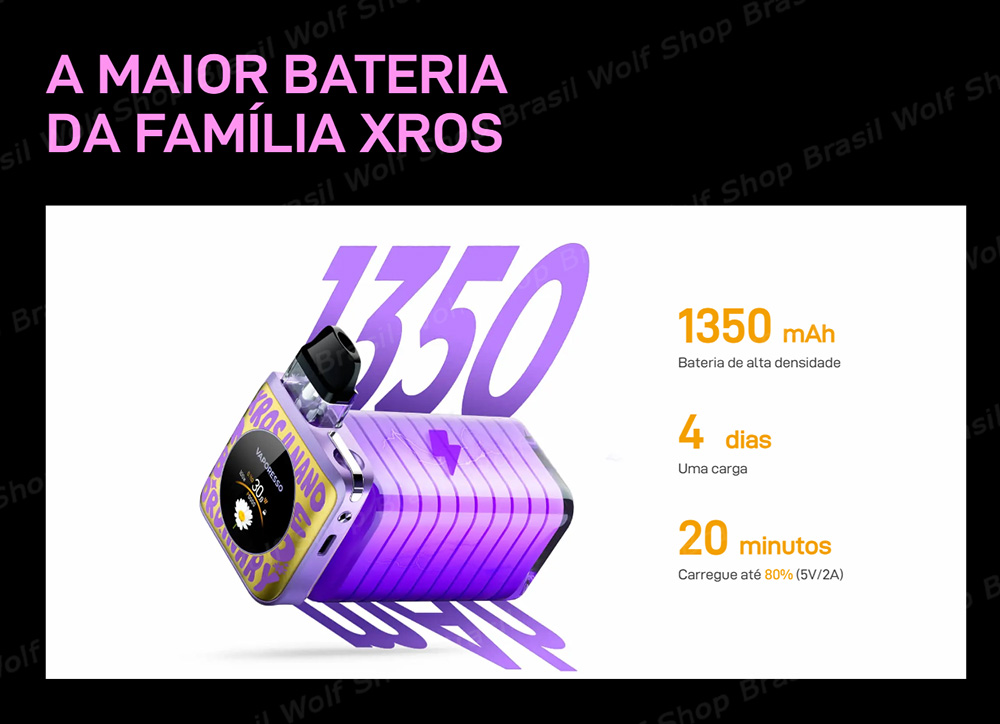 Bateria maior no Pod System Vaporesso XROS 4 NANO na Wolf Shop