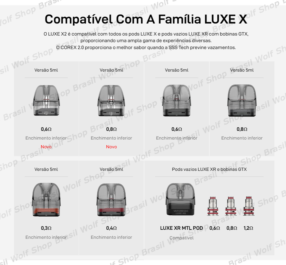 Compatibilidade Pod System Vaporesso LUXE X2 na Wolf Shop