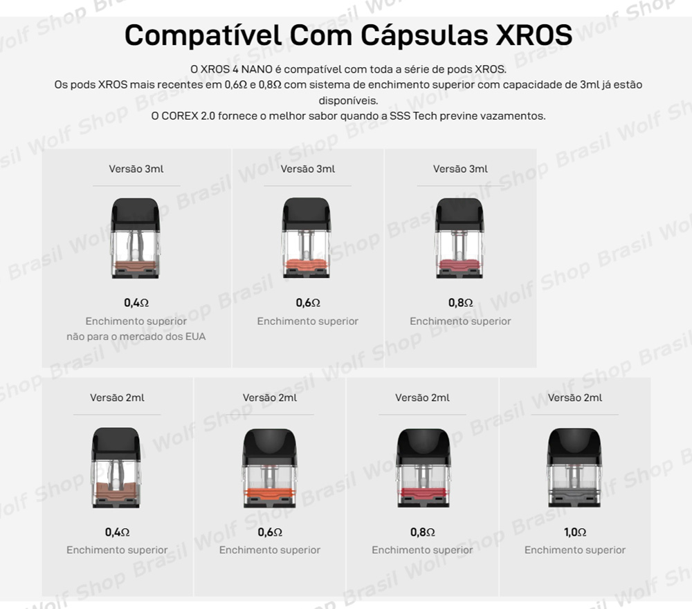 Compatibilidade Pod System Vaporesso XROS 4 NANO na Wolf Shop