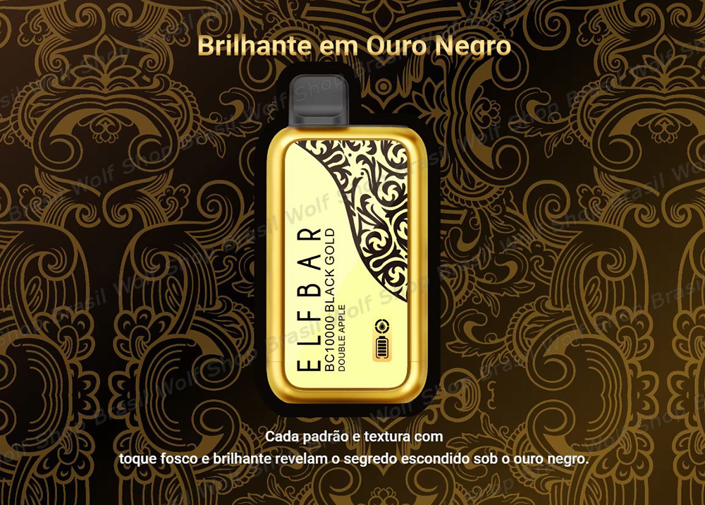 Design elegante no ELFBAR BC10000 BLACK GOLD na Wolf Shop Brasil