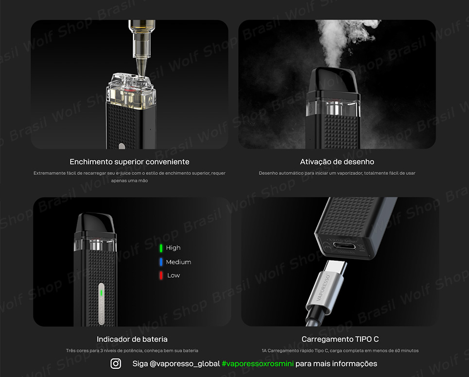 Features Pod System Vaporesso XROS Mini na Wolf Shop